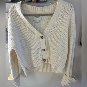 Abercrombie Cotton-Blend Seed Stitch Cardigan Size Small, Color Cream